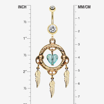 Detail View 1 of Golden Heart Hoop Dream Catcher Belly Ring-Clear Gem